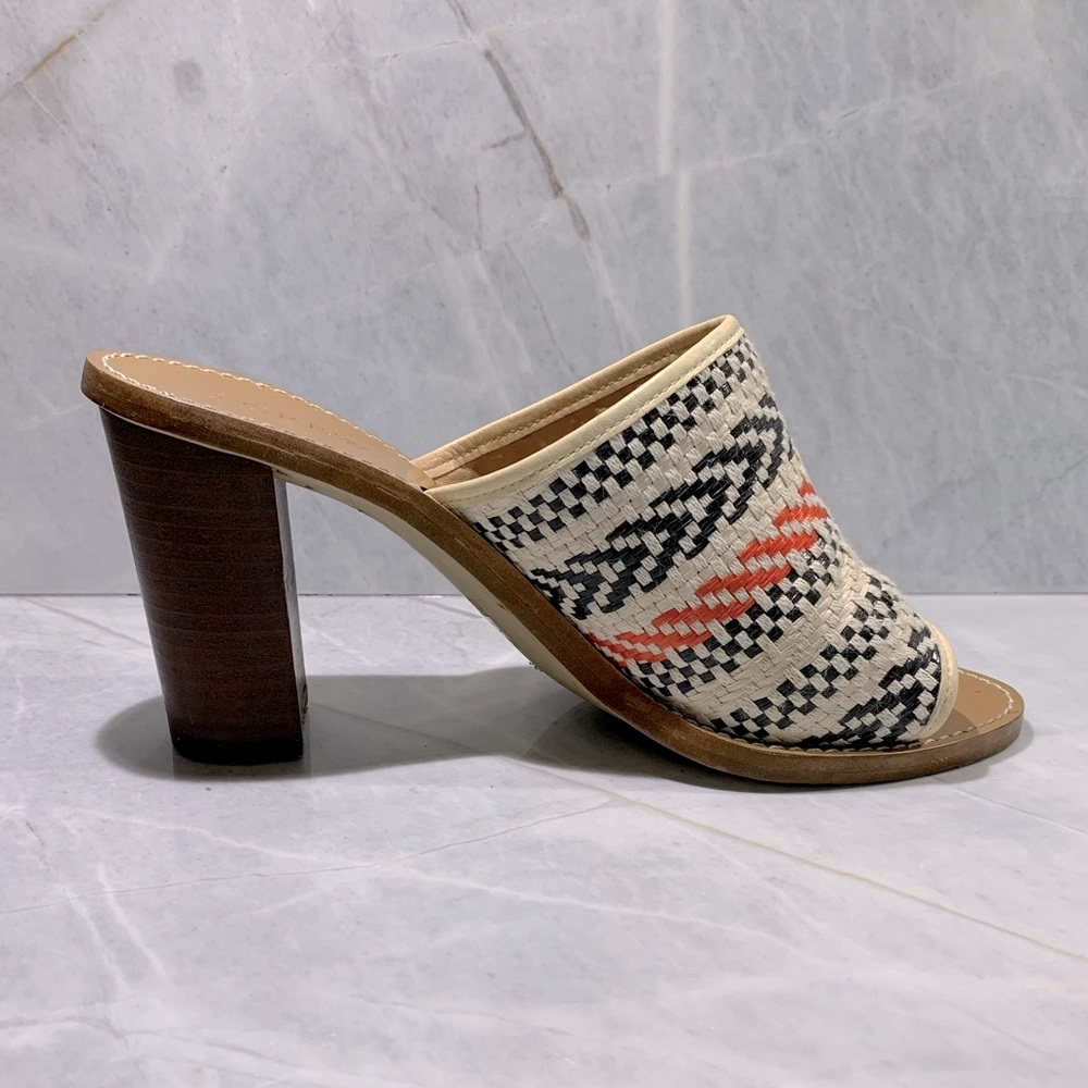 J Crew tribal weave open toe slides with 3” heel size 8.5